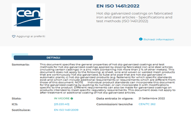 Revisione norma UNI EN ISO 1461:2022